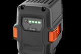Front view of a Husqvarna B140 battery with LED indicator lights.