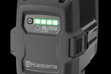 Front view of a Husqvarna BLi300 battery with charge indicator lights.