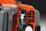 Husqvarna 富世华发动机部件的特写视图，可以看到内部零件。