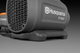 Close-up of a Husqvarna leaf blower showing the base plate.