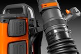 Husqvarna backpack blower close-up on tube click-in.