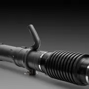 Side view of a black industrial hose with a handle, designed for heavy-duty applications.