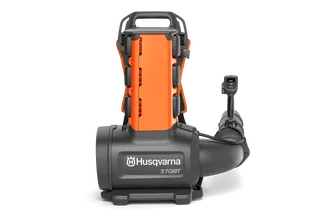 Rear view of a Husqvarna backpack leaf blower model 570iBT.