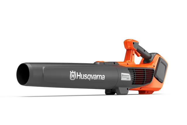 Страничен изглед на батерийна вентилаторна листа Husqvarna с видима дюза и дръжка.