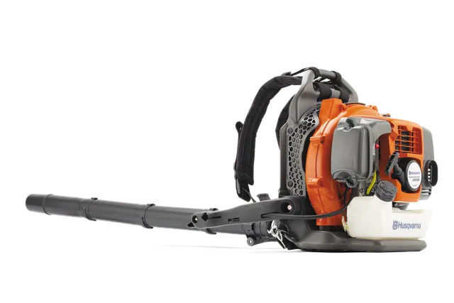 HUSQVARNA 350BF. Side view of a Husqvarna backpack leaf blower with ergonomic design.