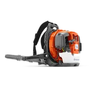 HUSQVARNA 560BFS. Vista lateral de un soplador de hojas tipo mochila Husqvarna, donde se muestran su diseño y componentes.