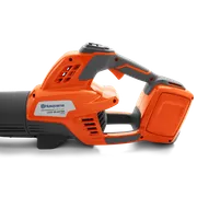Side view of a Husqvarna Leaf Blaster 350iB, showcasing its ergonomic handle and design.
