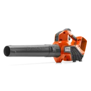 Side view of a Husqvarna leaf blower showcasing its design and nozzle.