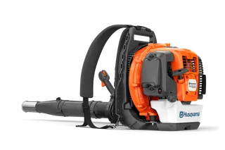 Husqvarna 富世华背负式吹叶机的侧视图，带有可见的控件和品牌标识。