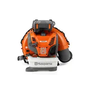 Front view of a Husqvarna backpack blower with visible controls and branding.