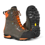 Eestvaade tugevdatud nina ja vastupidava tallaga Husqvarna töösaabastele.