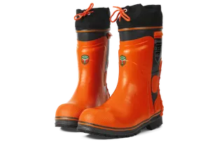 Front view of Husqvarna protective boots with reinforced toe and ankle support.