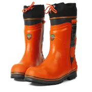 Front view of Husqvarna protective boots with reinforced toe and ankle support.