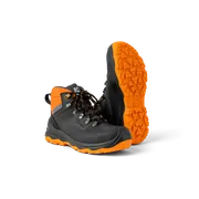 Front view of a pair of work boots with rugged soles.
