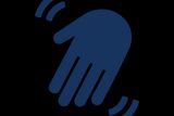 Icon of a waving hand with motion lines.