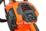 Close-up of a Husqvarna product showing the control panel with 'SavE Mode' text overlay.
