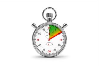 A stopwatch with a color-coded dial indicating time intervals.