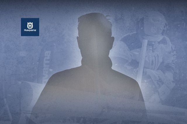 Silhuett av en person med Husqvarna-logotyp och "UTKAST"-överlägg.