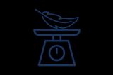Icon depicting a feather on a scale, symbolizing light weight.