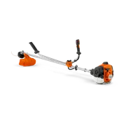 Side view of a brushcutter with ergonomic handle and visible engine.