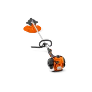 Vorderansicht einer Motorsense mit sichtbarer Trennscheibe und Motor.