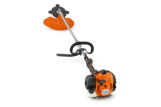 Husqvarna 525RJD Mark II. Front view of a Husqvarna brush cutter with grass blade.