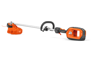 Side view of a Husqvarna battery-powered grass trimmer.