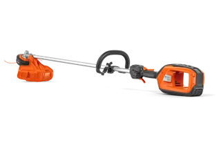 Side view of a Husqvarna battery-powered grass trimmer.
