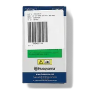 Emballage du produit Husqvarna avec code à barres et détails du produit.