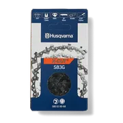 Front view of Husqvarna X-CUT S83G chainsaw chain packaging, showing specifications.