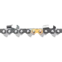 Close-up view of a chainsaw chain with detailed cutting links.