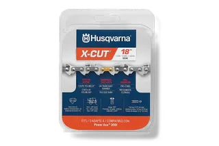 Front view of Husqvarna X-CUT 18" chainsaw chain packaging.