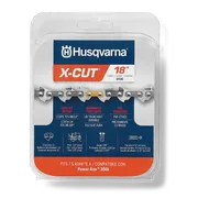 Front view of Husqvarna X-CUT 18" chainsaw chain packaging.