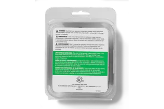 Packaging of a low kickback saw chain with safety instructions and warnings.