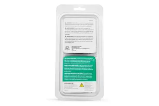 Back view of a product packaging with warning and instruction labels.