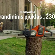 „Husqvarna 230i“ su akumuliatoriumi ir įkrovikliu. Savybė Nauda plėvelė Grandininis pjūklas 230i Įrankis be 16x9 LT