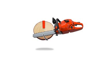 Illustration of a chainsaw cutting through a log.