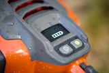 Close-up view of a battery indicator on a product, showing full charge.