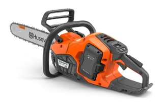 Side view of a Husqvarna chainsaw.