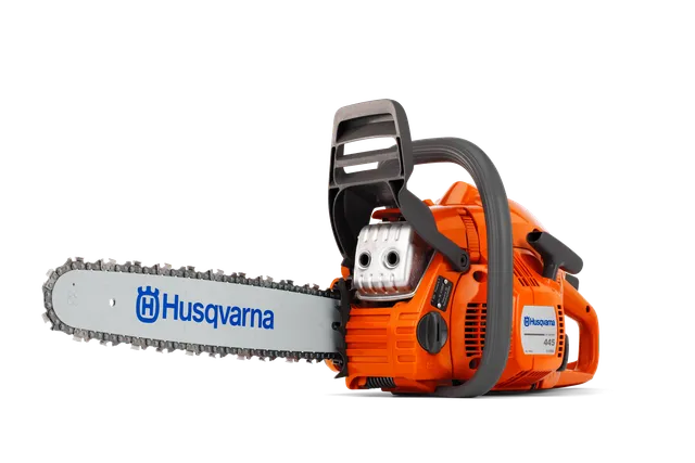 Πλάγια όψη ενός αλυσοπρίονου Husqvarna με ορατή σήμανση στη λεπίδα.