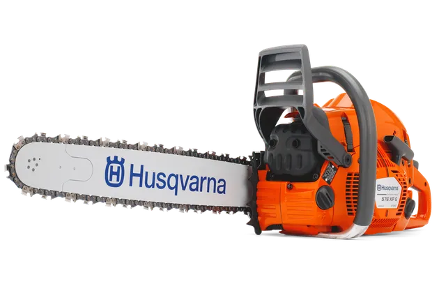 Sivukuva Husqvarna-moottorisahasta, jonka terässä on näkyvä merkki.