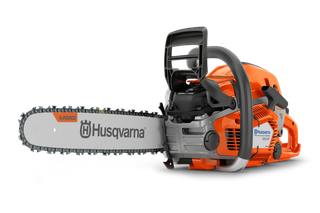 Side view of a Husqvarna chainsaw with X-Force bar and chain.