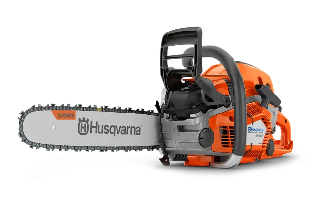 X-Force-terälevyllä ja -ketjulla varustetun Husqvarna-moottorisahan sivukuva.