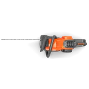 Top view of a Husqvarna chainsaw showcasing its ergonomic handle and control buttons.