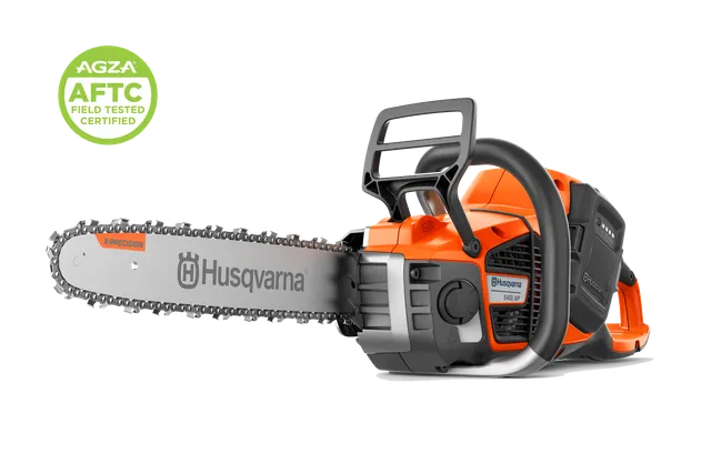 Side view studio image of a chainsaw with an AGZA AFTC Field Tested Certified badge.