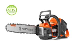 Side view studio image of a chainsaw with an AGZA AFTC Field Tested Certified badge.
