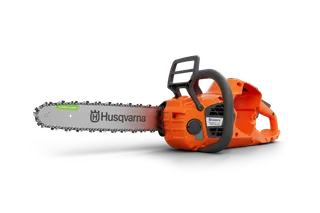 Husqvarna 435i. Side view of a Husqvarna chainsaw with a visible chain and ergonomic handle.