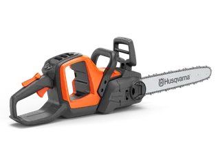 Side view of a Husqvarna battery chainsaw with visible bar and handle.