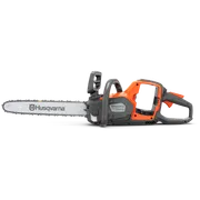 Side view of a Husqvarna chainsaw showcasing its ergonomic handle and design.