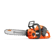 Husqvarna 435i. Side view of a Husqvarna chainsaw with battery compartment.